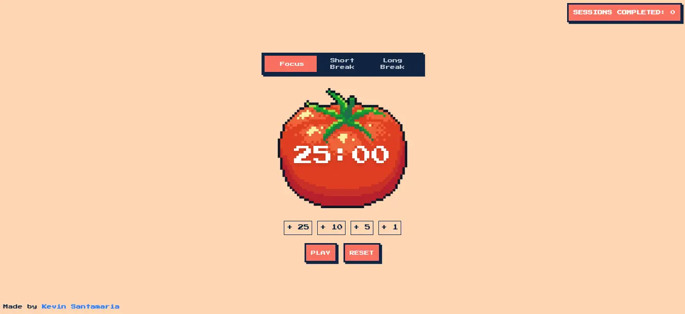 Screenshot de aplicacion de pomodoro