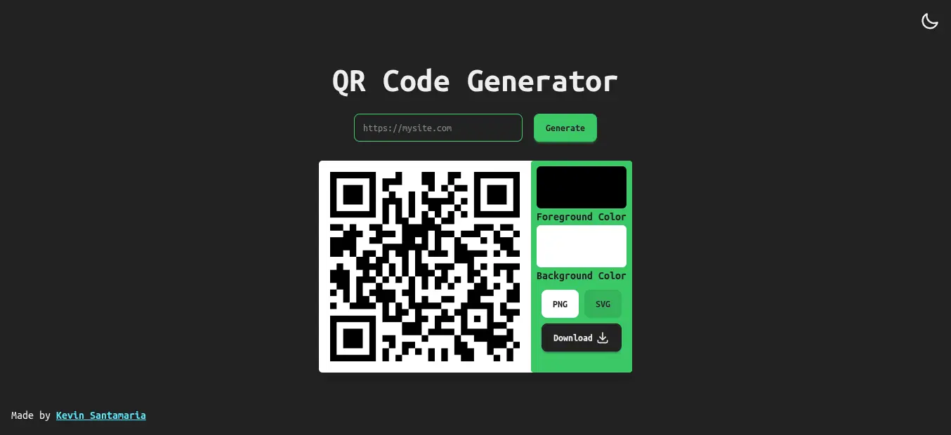 Screenshot de aplicacion de generador de codigo QR